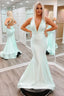 Light Green V Neck Satin Mermaid Prom Dress