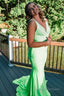 Light Green V Neck Sequins Mermaid Prom Dress