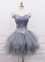Light Grey Feather and Tulle Short Party Dress, Lovely Homecoming Dress