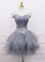 Light Grey Feather and Tulle Short Prom Dress, Lovely Homecoming Dress