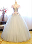 Light Grey Tulle Prom Dress, Grey Sweet 16 Flowers Gowns
