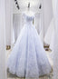 Light Lace Long Prom Dress, A Line Cap Sleeves Beaded Prom Dress