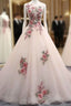 Light Pink Ball Gown Quinceanera Dresses With Flowers Embroidery Pink Tulle And Organza Prom Dresses