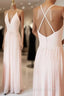 Light Pink V Neck Chiffon Long Prom Dress, Pink Evening Dress