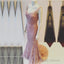 Light Pink V-Neck Open Back Lace Mermaid Prom Dress