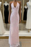 Light Pink V Neck Sheath Sequined Prom Dress Birthday Dress