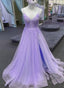 Light Purple A-Line Tulle With Lace Prom Dresses Light Purple Long Prom Dresses