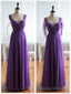 Light Purple Cap Sleeves/Long Sleeves Backless Chiffon Prom Dress, Purple Bridesmaid Dress