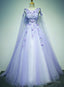 Light Purple Charming Tulle Sweet 16 Gowns With Lace Flowers Prom Dresses