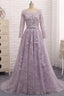 Light Purple Evening Dress Formal Party Gown,Round Collar Lace Prom Dress