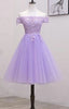 Light Purple Lace And Tulle Off The Shoulder Homecoming Dress, Short Prom Dress
