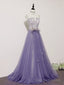 Light Purple Lace Top and Tulle A Line Straps Prom Dress Formal Dress, Purple Prom Dress