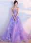 Light Purple Layers Tulle Lace Applique Long Prom Dresses Purple Prom Dresseses