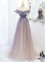 Light Purple Shiny Tulle Gradient A Line Sweetheart Prom Dress, Long Tulle Formal Dress
