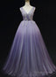 Light Purple Tulle Gradient Lace Applique Prom Dresses Beautiful Long Prom Dresses