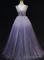 Light Purple Tulle Gradient Lace Applique Formal Dress, Long Prom Dress