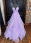 Light Purple Tulle Straps Long Formal Dress, A Line Purple Prom Dress