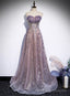 Light Purple Tulle with Lace A Line Floor Length Prom Dress, Light Purple Prom Dress