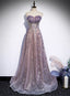 Light Purple Tulle With Lace A-Line Prom Dresses Purple Long Prom Dresses Prom Dresses