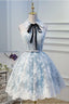 Light Sky Blue Halter Homecoming with Lace Appliques Cute Short Formal Dress