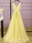 Light Yellow Tulle Long Prom Dress, A Line Prom Dress Prom Gown