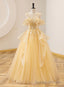 Light Yellow Tulle with Beadings and Lace Prom Dress, Yellow Tulle Prom Dress