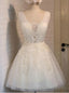 Light Yellow V Neck Tulle Lace Dress