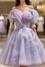 Lightpurple Tulle Off Shoulder Short Prom Dress, Cute A-Line Off Shoulder Homecoming Dress