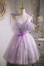 Lilac Spaghetti Strap Tulle Lace Short Prom Dresses Lovely A-Line Prom Dresses