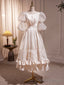 Beautiful Scoop Neck Tea Length Prom Dress, A Line Puffy Short Sleeve Backless Prom Dress