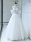 White Tulle Lace Long Prom Dress with Corset, Off the Shoulder Sweetheart Prom Dress