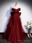 Burgundy V Neck Satin Long Prom Dress, Mermaid Off Shoulder Prom Dress with Bow