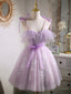 Lovely Spaghetti Strap Tulle Lace Short Prom Dress, Lavender A Line Prom Dress