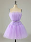 Purple Strapless Tulle Knee Length Prom Dress, A Line Homecoming Dress