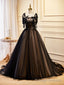 Black Tulle Lace Long Prom Dress, Black Prom Prom Dress