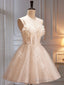 Champagne Spaghetti Strap Prom Dress, Cute A Line Prom Dress Homecoming Dress