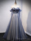 Blue Sweetheart Tulle with Lace Prom Dress, Blue Long Formal Dress