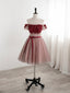 Cute Tulle Lace Short Prom Dress, Off the Shoulder Prom Dress