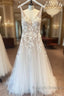 Long A Line Appliques Lace Spaghetti Straps Sweetheart Tulle Wedding Dress