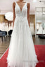 Long A Line Sleeveless Tulle Lace Appliques Open Back Wedding Dress