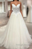 Long A Line Sweetheart Backless Tulle Appliques Lace Wedding Dresses