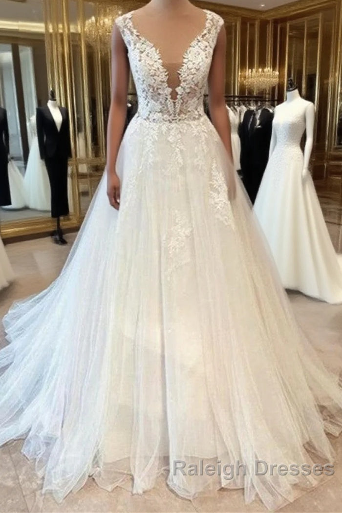 Long A Line Sweetheart Floral Lace Tulle Wedding Dresses – Raleigh Dresses