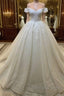 Long A Line Sweetheart Off-the-Shoulder Appliques Lace Ruffles Wedding Dresses