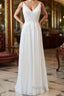 Long A-line Sweetheart Spaghetti Strap Appliques Chiffon Wedding Dress