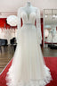 Long A Line Sweetheart Tulle Beadings Lace Appliques Wedding Dresses With Sleeves