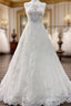 Long A Line Tulle Jewel Lace Appliques Wedding Dress