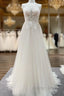 Long A-line Tulle Open Back Halter Sleeveless Lace Wedding Dresses