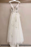 Long A Line Tulle V Neck Lace Applique Wedding Dress