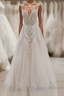 Long A Line V Neck Spaghetti Straps Appliques Tulle Wedding Dresses