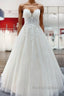 Long A-line V-neck Spaghetti Straps Tulle Lace Backless Wedding Dress
